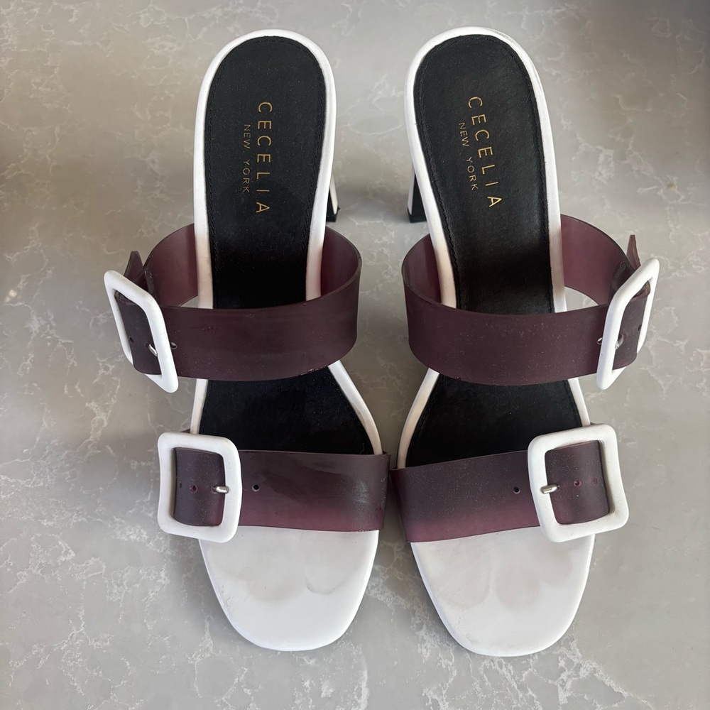 Cecelia New York Vicki black/White slip on toe block heel